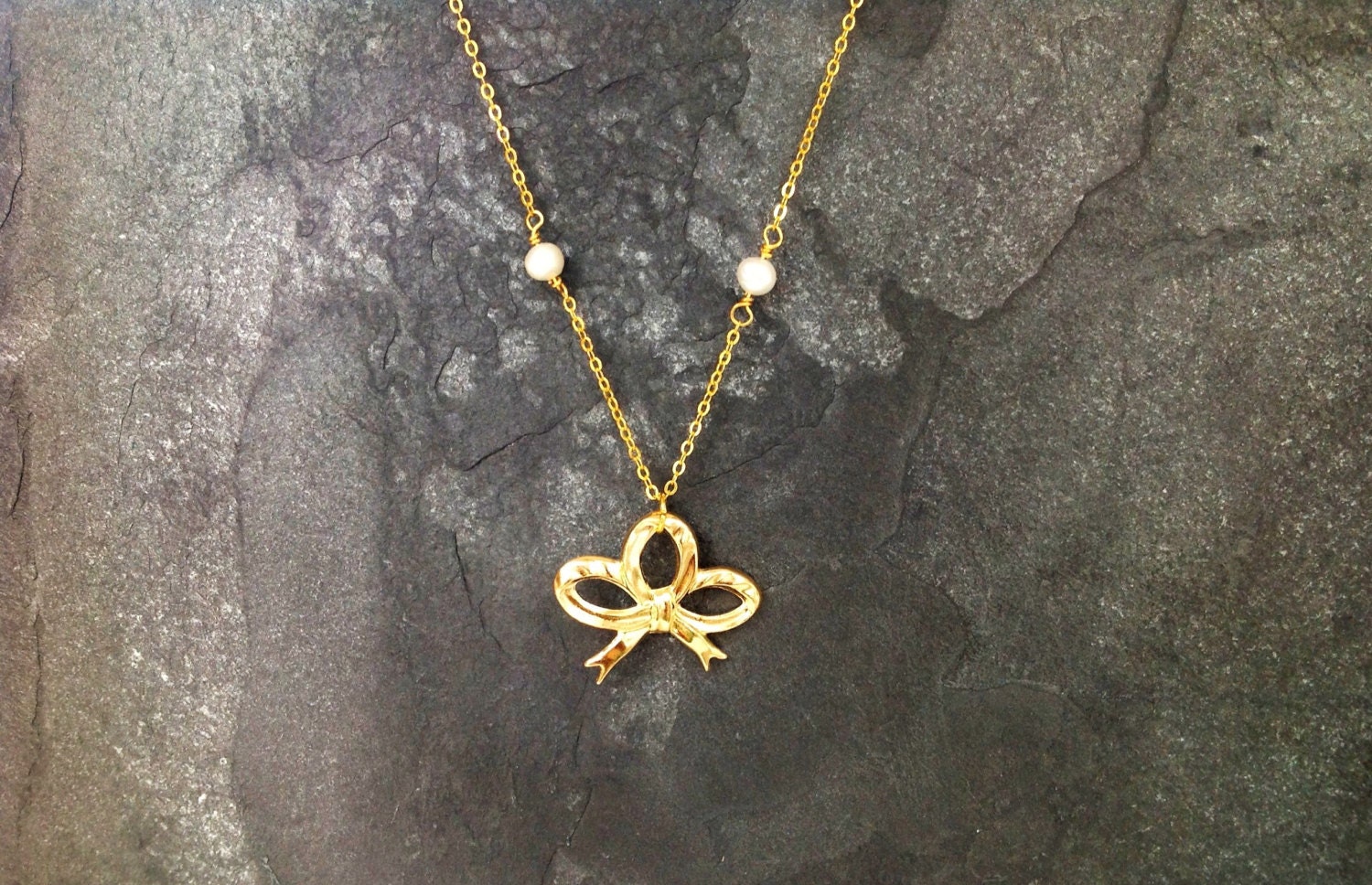 Gold Plated Ribbon Necklace On Gold 18k by TheFoxAndTheBluebell