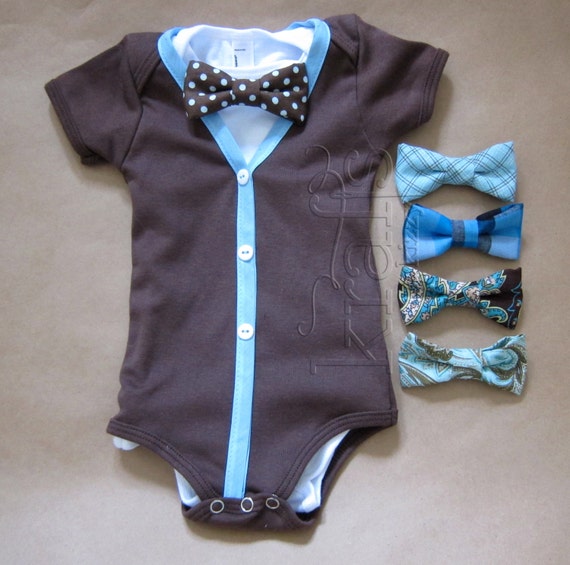 Baby Boy Short Sleeve Brown/Blue Cardigan Outfit with your