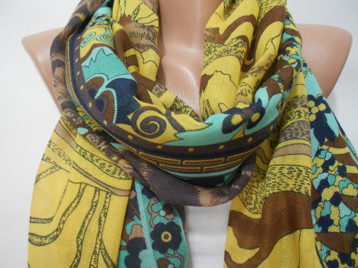 Mustard Yellow Scarf Cowl Scarf Winter Scarf Women by MiracleShine