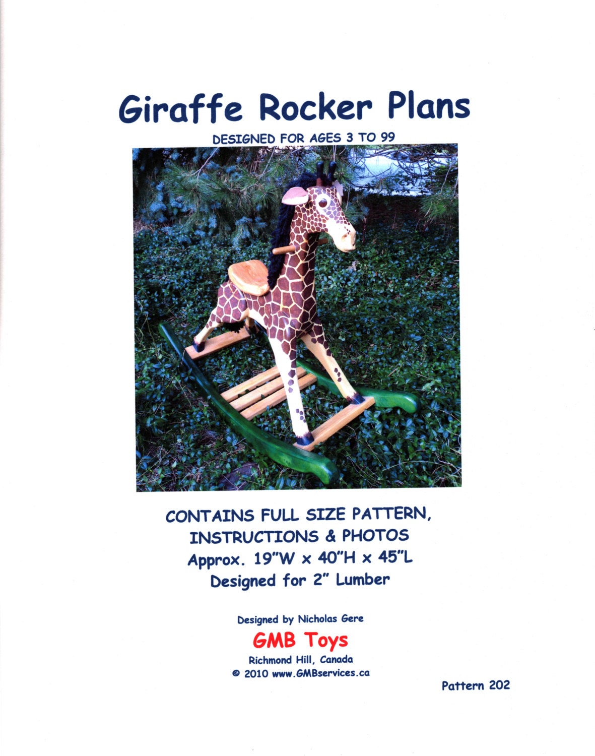 Large Deluxe Woodworking Plans for Rocking Giraffe for Kids