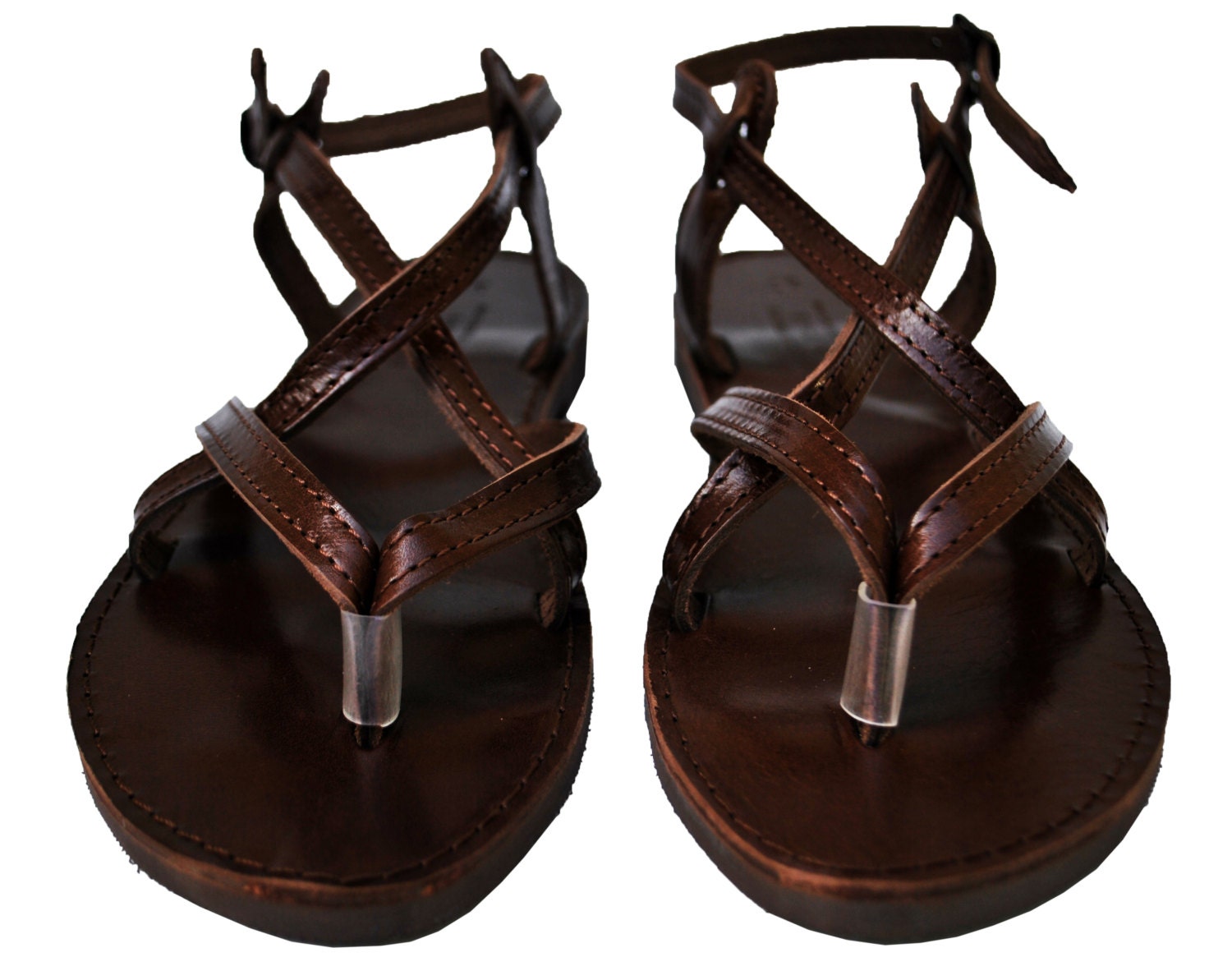 Dark Chocolate Brown Double Leather Sandals Strappy women