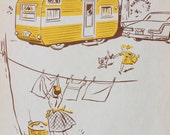 VINTAGE  Childrens Book Page - Let's Find Out About HOUSES - 1960s - Camper Jungle Lion 030