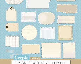 Torn paper clipart pack: torn pieces of paper and worn out post-it notes from old notebooks for scrapbooking, card making, invites