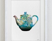 Teapot Art Watercolor Painting - 5x7 Archival Print - Teal, Gray, Blue Teapot Colorful Art - Silhouette Art Wall Decor, Kitchen Decor Teapot Art Watercolor Painting - 5x7 Archival Print - Teal, Gray, Blue Teapot Colorful Art - Silhouette Art Wall Decor, Kitchen Decor