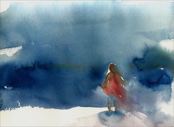 watercolour figures in landscape