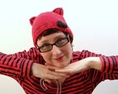 CIJ 10% Discount - Red Kitty Cat Hat With Black Bow - knitted beanie with cat ears