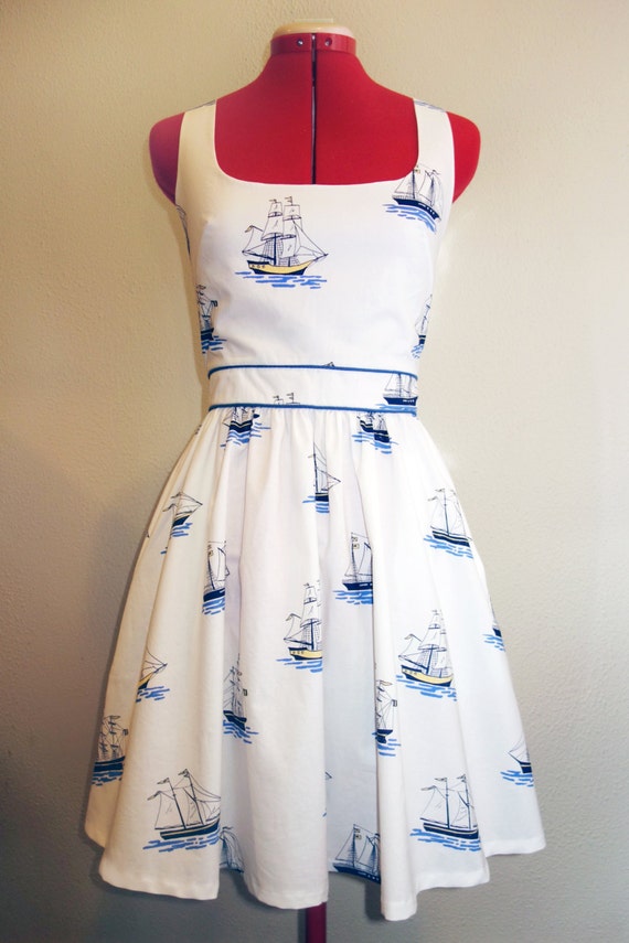 Sailing boat dress with squarecut neckline by KissyfaceFrocks