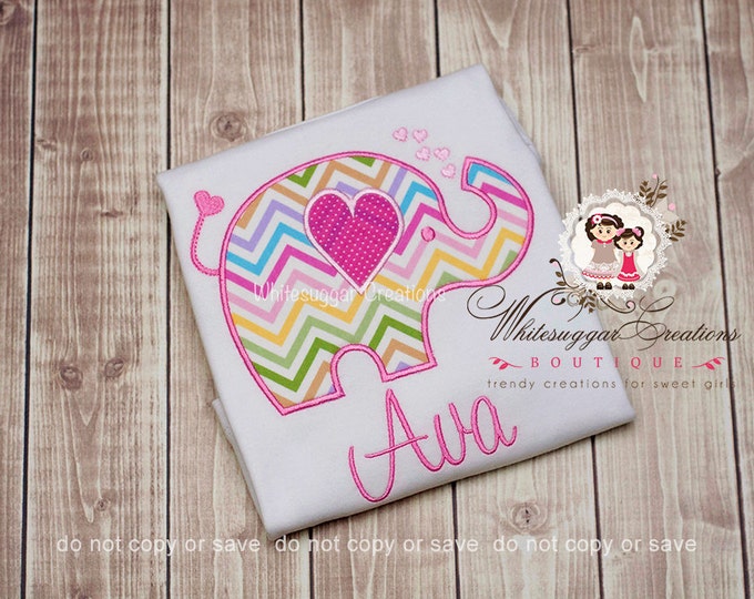 Girl Whimsical Elephant Shirt with hearts - Custom Girl's Elephant Shirt - Baby Girl Valentines Outfit - Pink Elephant Shirt