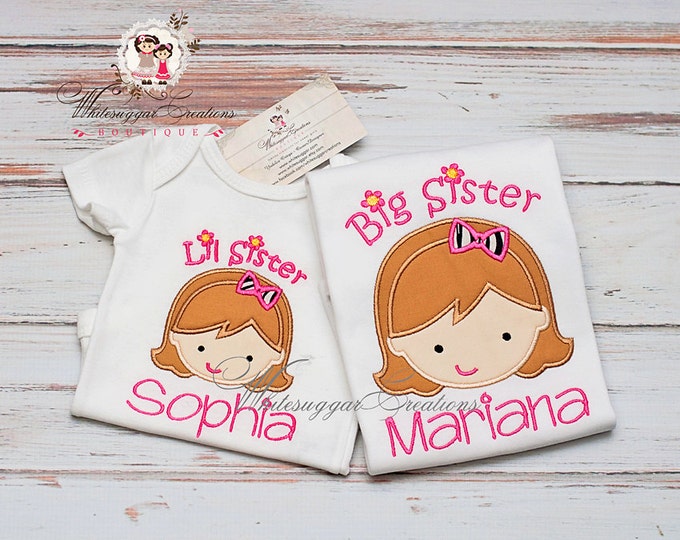 Little Sister Shirt, Middle Sister Shirt, Big Sister Embroidered Shirt - Custom Personalized Siblings Outfit