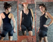 Eco racerback henley princess seam shirt  bamboo jersey BLACK