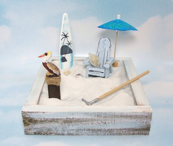 miniature zen beach garden kit, crackle paint adirondack chair blue 