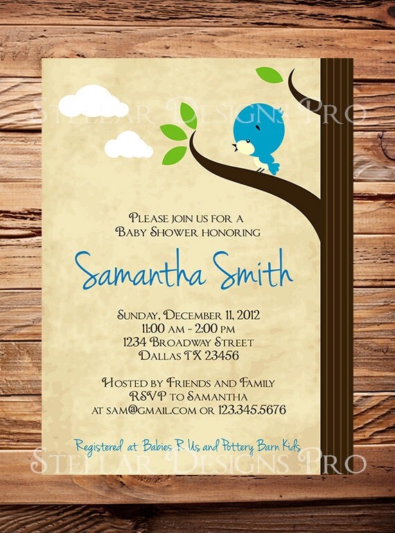 Items similar to Cute Bird Baby Shower Invitation Girl, Boy, Baby