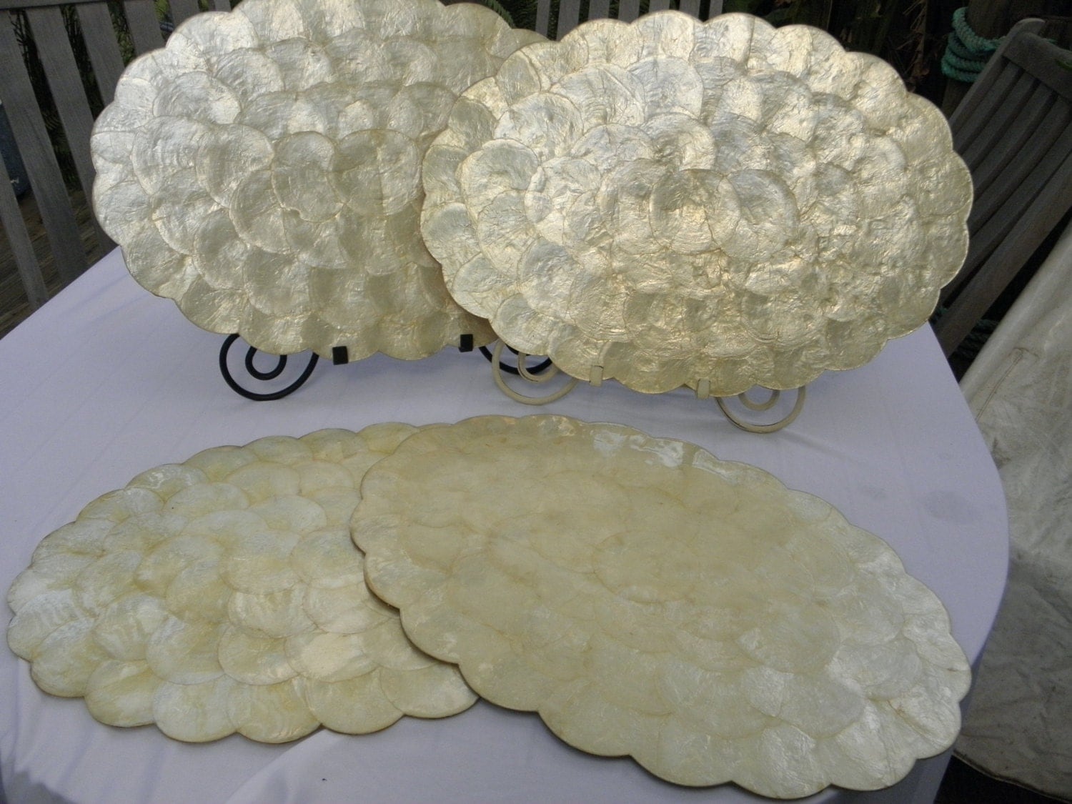 4 Capiz Scalloped Seashell Placemats Cork Backing Mother of
