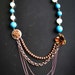 Copper Chain Necklace Mint and Turquoise Beads Vintage Flower Handmade recycled Jewelry OOAK