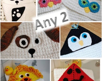Crochet Pattern Sale - Any 2 Hooded Baby Towels Crochet Pattern Package (also make great blankets)