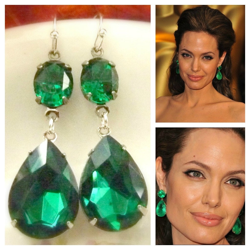 Emerald Green Earrings Angelina Jolie Inspired Style Teardrop