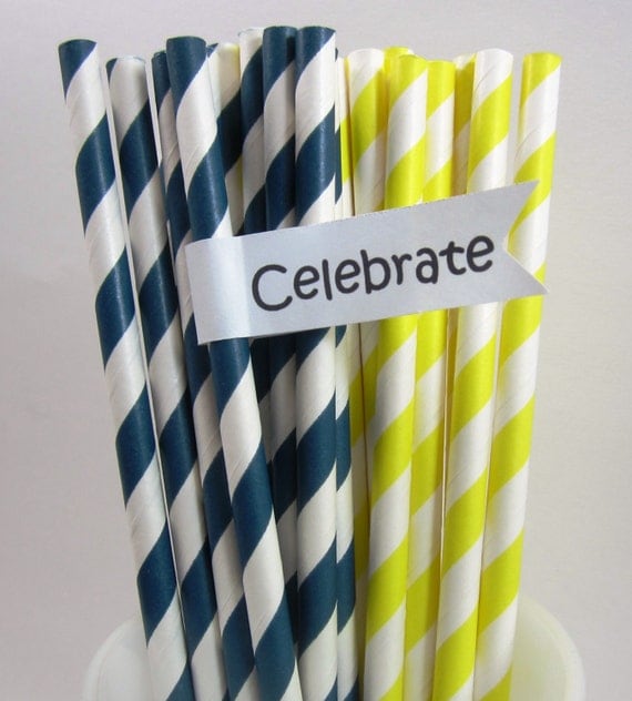 25 Navy & Yellow, Nautical, Wedding, Shower, Paper Straws, Cake Pop Sticks, Crafts Il_570xn