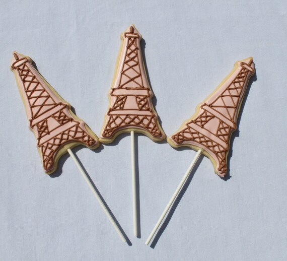 Eiffel Tower PARIS theme Decorated Sugar Cookie favors 1 Dozen