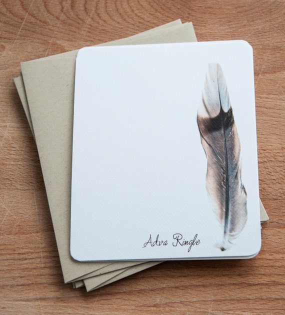 Personalized Note Cards Feather Stationery Classic Eco