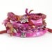 Eco Friendly Fabric Cuff Rust Pink Hipster OOAK Stack Bracelets Beaded Boho Fiber Upcycled Hippie Bangle