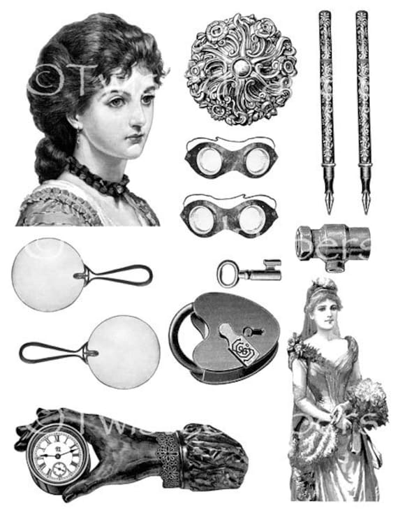 Victorian Elements for STEAMPUNK and Mixed Media Line Art