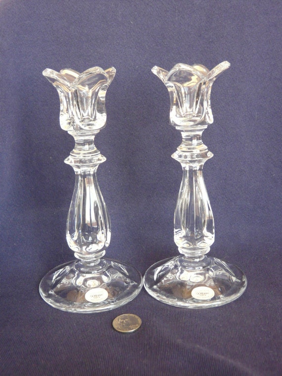 NWT Gorham Crystal Candlesticks pair Candle Holders TWO Vtg