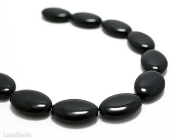 Large Oval Black Glass Beads 20mm (14) Czech Pressed Opaque Jet Flat Big last