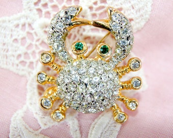 Rhinestone Crab Pin Zodiac Horoscope Cancer the Crab