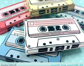 cassette tapes - gift card holders, party favor boxes, paper toy printable PDF kit - INSTANT download