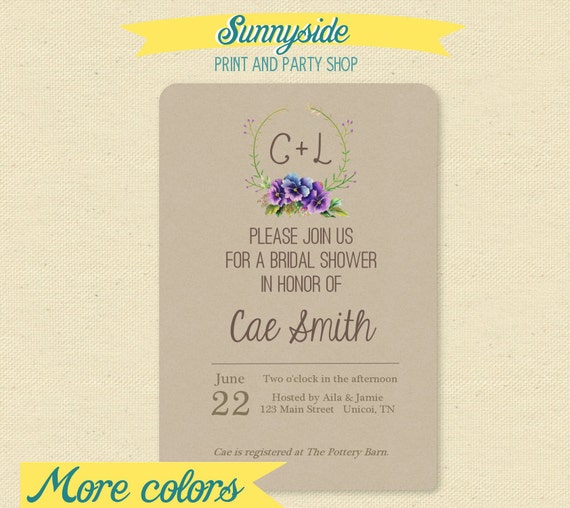 Purple Pansy Bridal Shower Invite - Kraft / Floral Bridal Shower Invitation Il_570xn