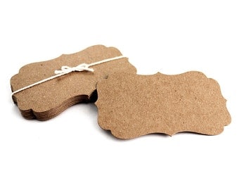 Kraft Business Cards, 100 blank bracket cards, 3.5" x 2" die cut flat note cards, escort cards, swing tag, jewellery cards, top note