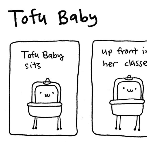 Items similar to Tofu Baby Needs Glasses Comic Cartoon Art Print on Etsy