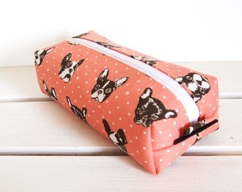 Long box pouch -- French bulldog in salmon
