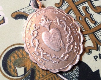 1920s SACRED HEART MEDAL Antique Vintage Religious Marguerite Marie Alacoque