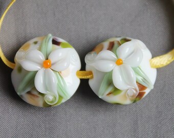 Elizabeth Creations POND LILLIES artisan lampwork matching beads SRA