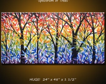Art Painting Rainbow Landscape Original Large Abstract Modern Trees ... 24 x 48 .. "Spectrum of Trees" by Amy Giacomelli