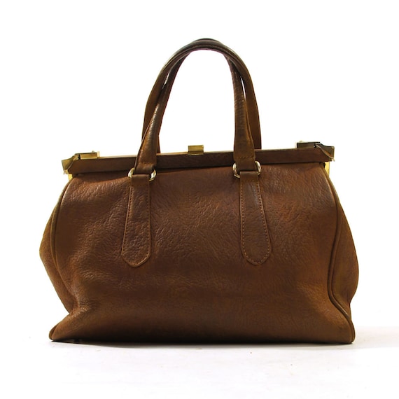 BIG Butter Soft Leather Handbag / Hinge Frame Bag / Brown