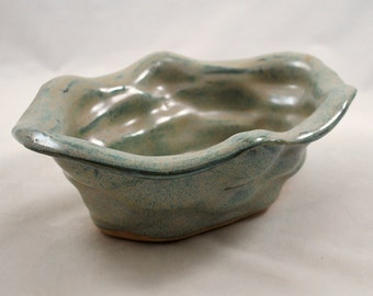 Wavy Aqua Bubble Bowl Home Decor Handbuilt Clay Pottery
