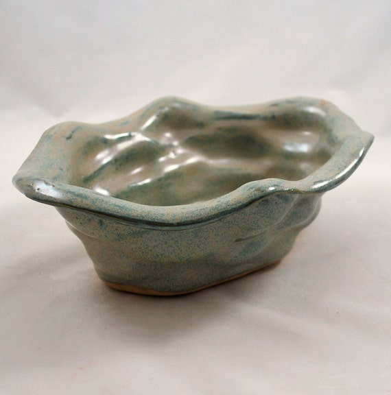 Wavy Aqua Bubble Bowl Home Decor Handbuilt Clay Pottery