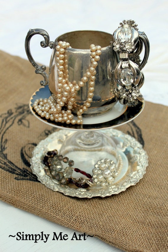 Vintage Silver Crystal and China Jewelry Stand One by simplymeart