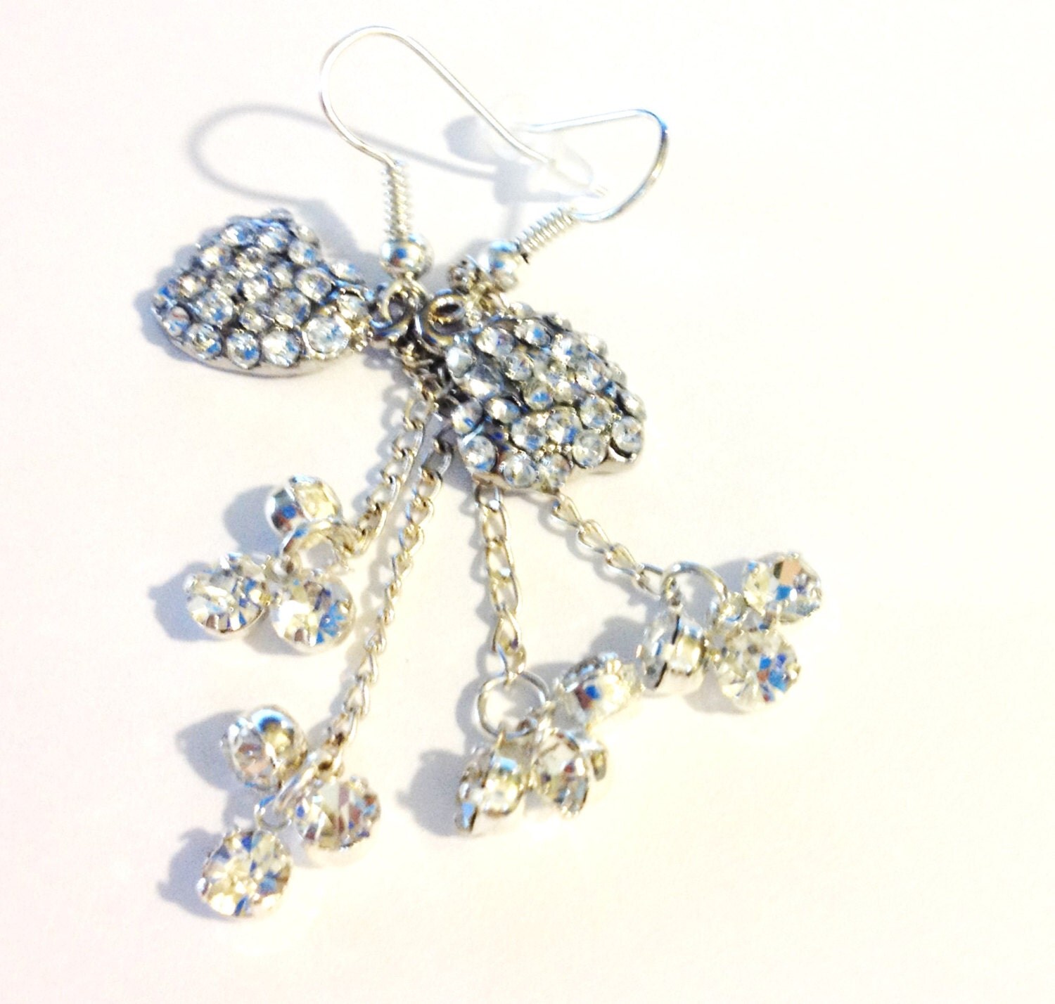 Rhinestone Heart Long Earrings for Mom under 20 by junquete