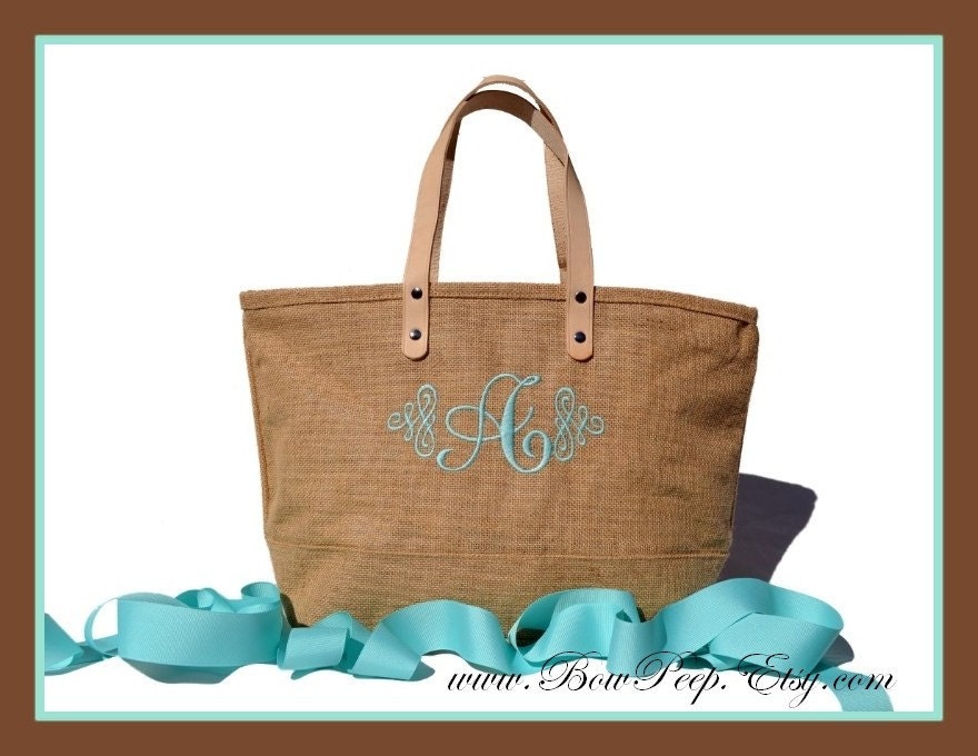 Monogrammed Initial Jute Tote Bag with Scroll by SomethingYouGifts