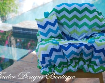 Shopping Cart Cover - Designer Cart Cover - Grocery Cart Cover - Lagoon Chevron and Minky Dot