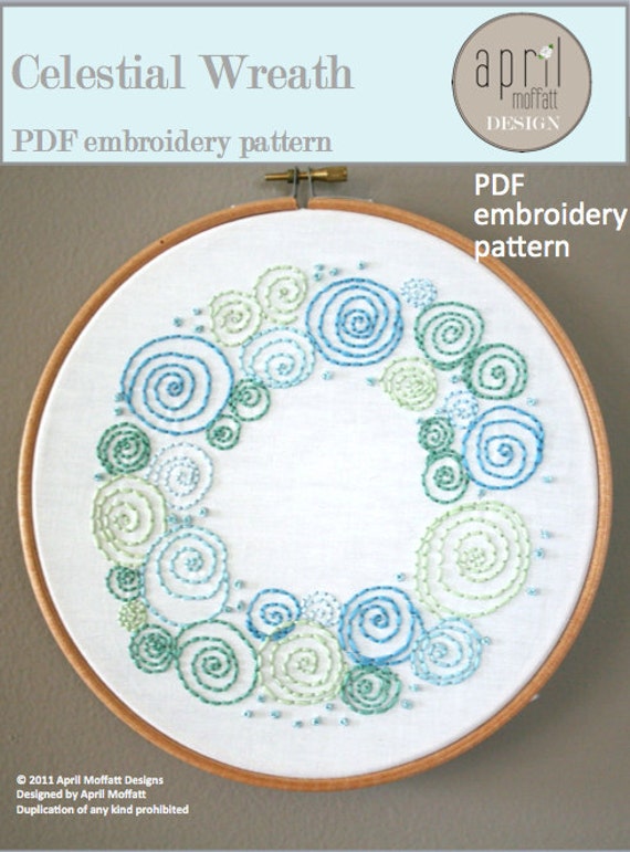 Celestial wreath pdf embroidery pattern by aprilmoffatt on etsy