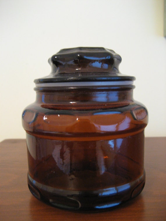 Brown glass apothecary jar with lid by overlook on Etsy