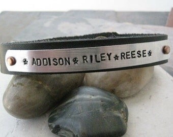 Personalized Fathers Bracelet, Leather Cuff Bracelet, Daddy's bracelet, Gift for Dad, Father's Day Gift, Dad's bracelet, custom dad bracelet