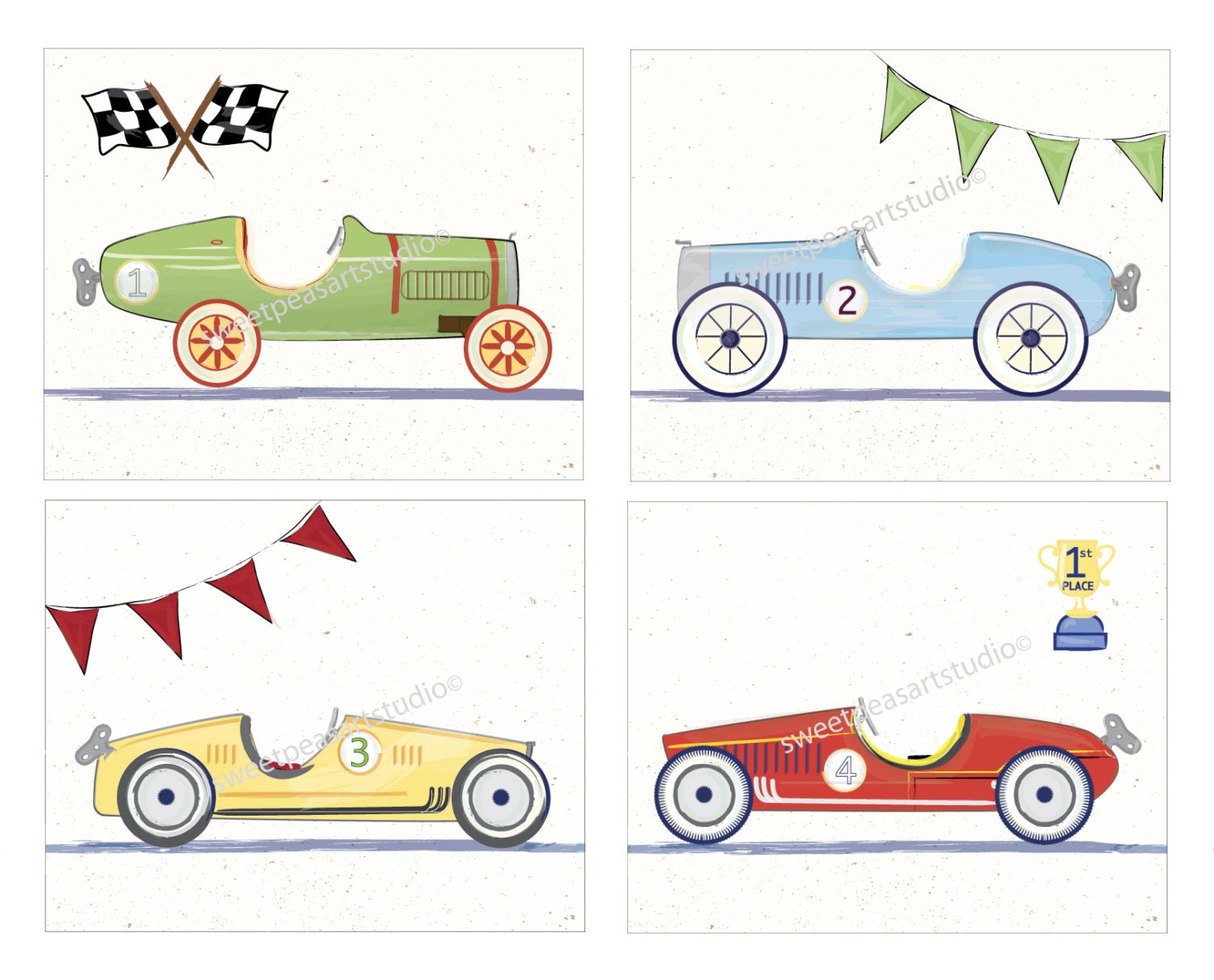 Vintage Race Car Art Race Car Decor Vintage by sweetpeasartstudio2