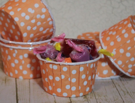 12 Peach Polka Dots Paper Candy Cup - Dessert Cups - Ice cream cups - Nut Cups - Portion Cups Il_570xn