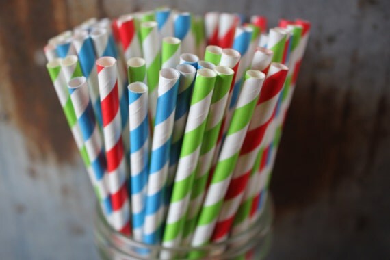 30 Race Party Straws, Paper Straws, Blue, Red, Lime Green, Super Hero, Thomas the Train Il_570xn
