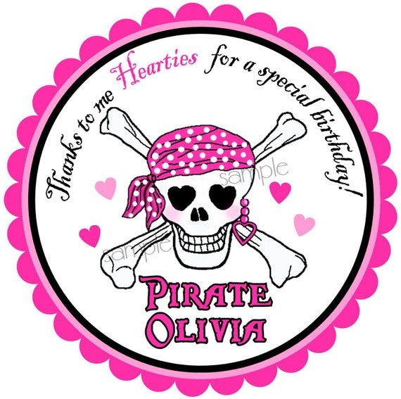 Pink Pirate Stickers, Pink Pirate Birthday Party,Skull and crossbones ...